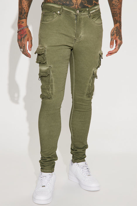 Green armored cargo pants | Slim cut - LAZYROLLING
