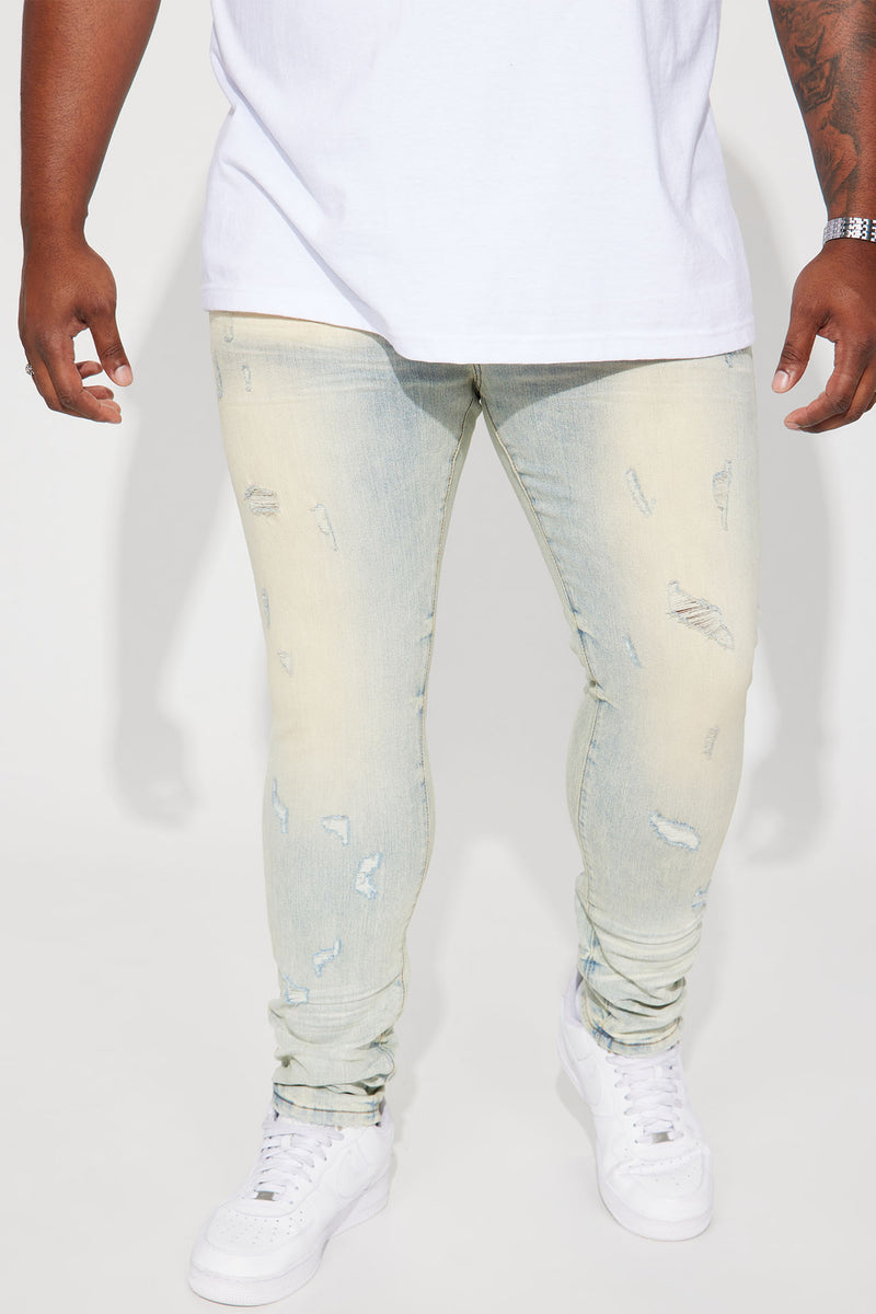 Good Days RIpped Stacked Skinny Jeans Light Wash Fashion Nova, Mens