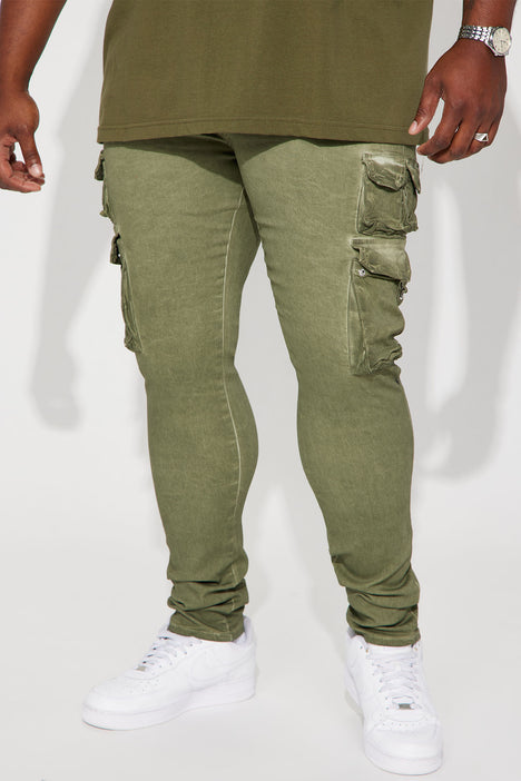 Loaded Stacked Skinny Cargo Jeans - Olive, Fashion Nova, Mens Jeans