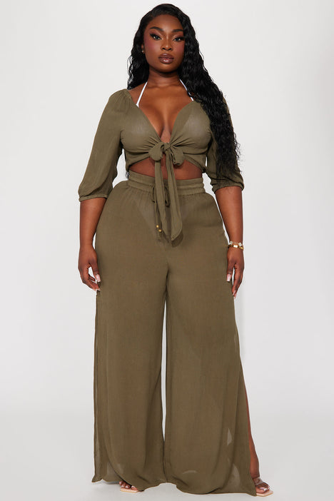 Breezy Nights Linen Swim 2 Piece Cover Up Olive
