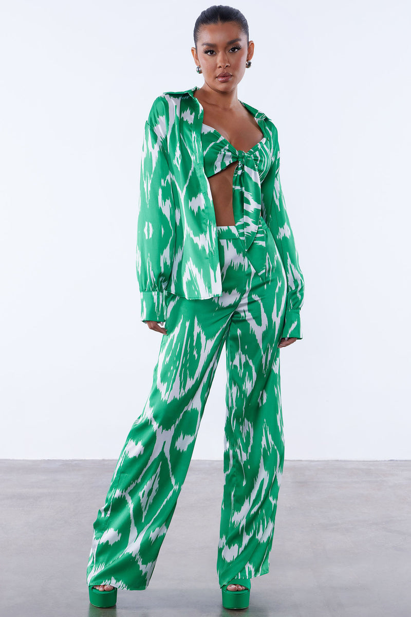 Agnes Satin Shirt - Green/combo | Fashion Nova, Luxe | Fashion Nova
