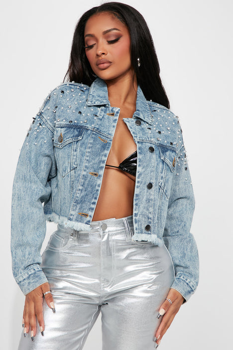 Eloquii Pearl Embellished Denim Jacket