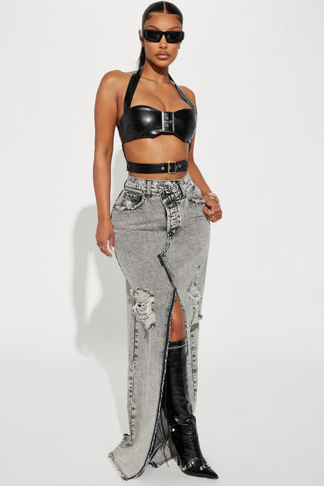 On My Mind Denim Maxi Skirt Black Wash