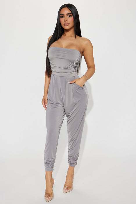 Grey jumpsuit fashion nova cheap