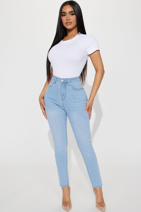 Petite Alaia High Rise Stretch Skinny Jeans Light Wash Fashion