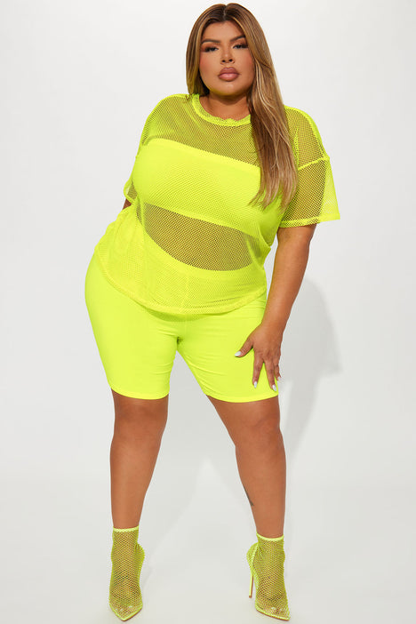 Neon yellow new arrivals biker short set