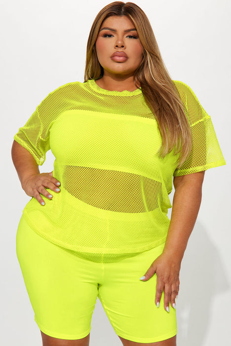 New Identity 3 Piece Biker Short Set Neon Yellow Fashion Nova