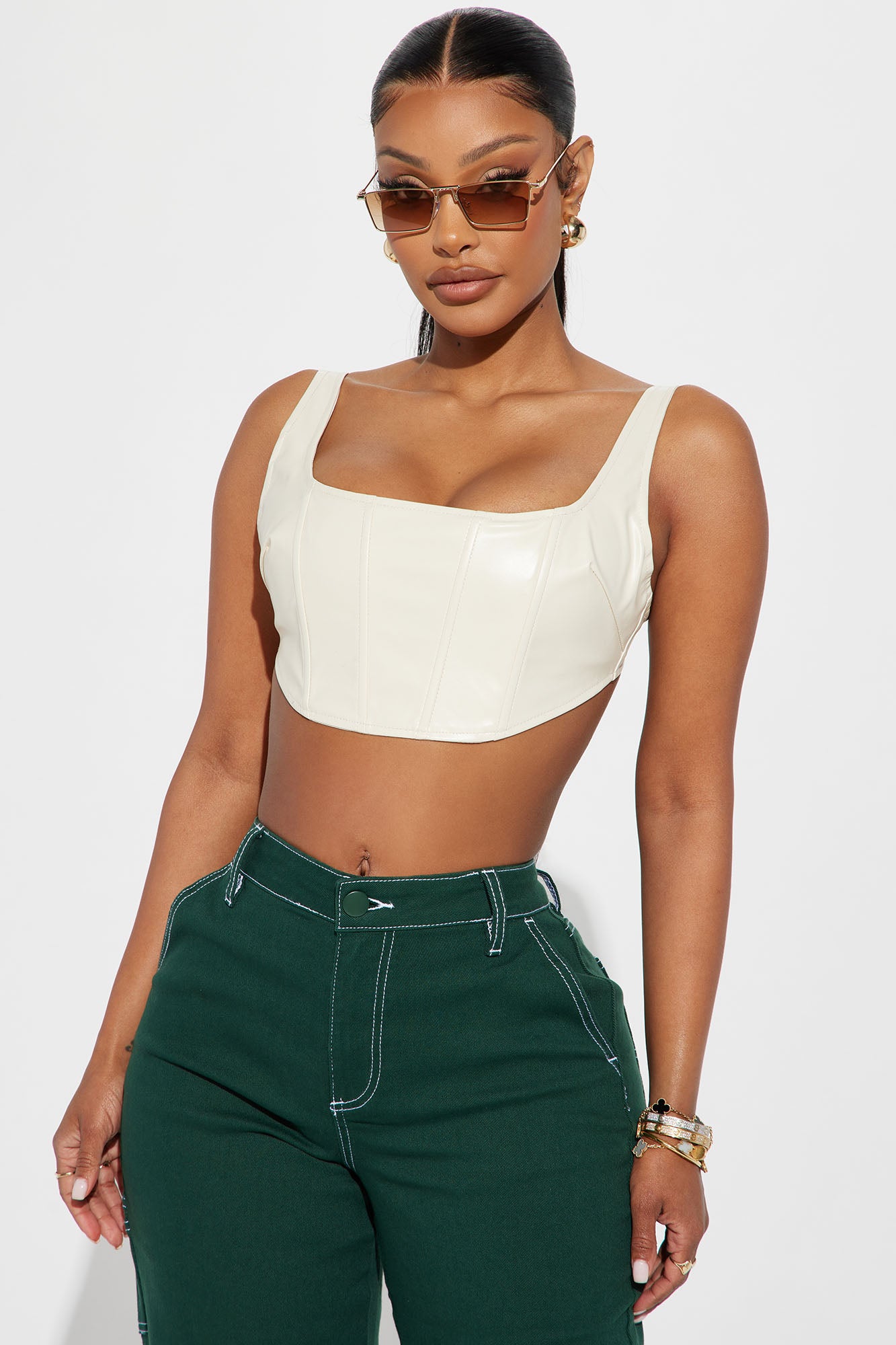 Ryleigh Faux Leather Corset Top - Cream