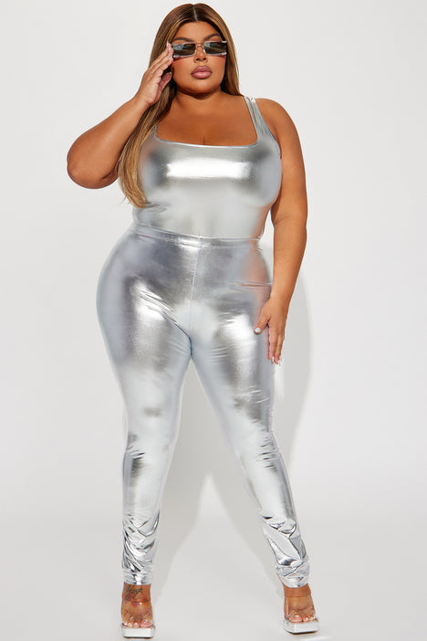 Stuntin' On You Metallic Legging - Silver, Fashion Nova, Leggings