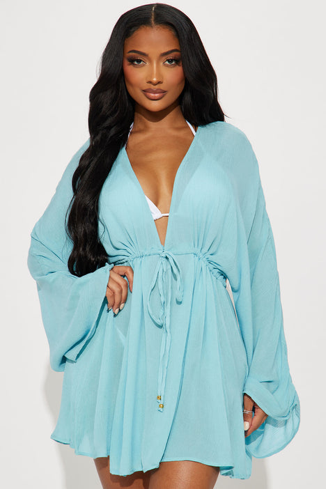 Breezy Nights Linen Swim Cover Up Dress Blue Fashion Nova