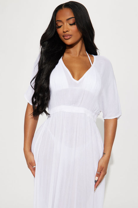Breezy Nights Linen Swim Cover Up Maxi Dress White Fashion