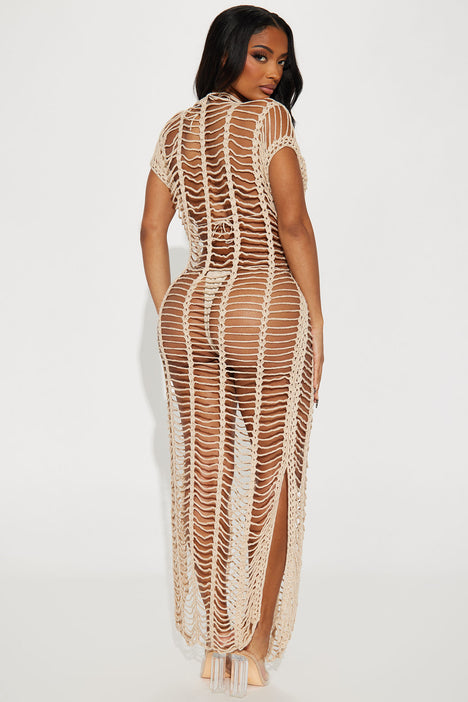 Madison Crochet Cover Up Dress Taupe