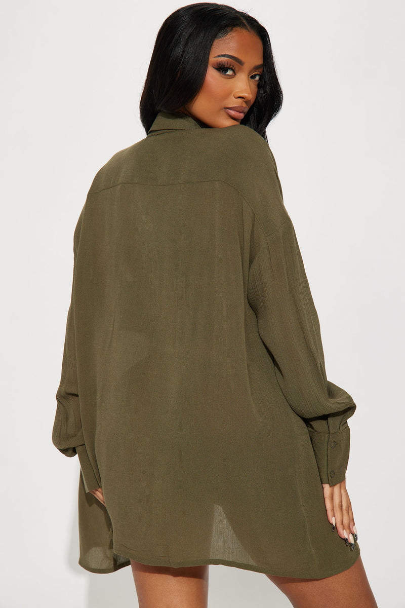 Breezy Nights Linen Pocket Cover Up Shirt - Olive | Fashion Nova ...