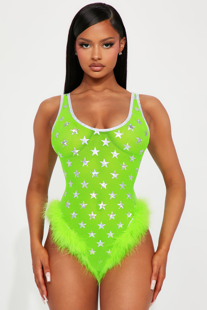 Starlight Lover Mesh Dance Bodysuit Neon Green Fashion Nova