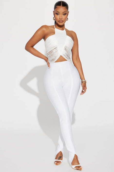 Frazia Fringe Halter Top White