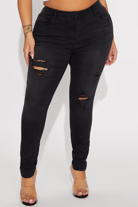 Calabasas Ripped Mid Rise Stretch Skinny Jeans Black Wash