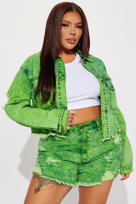 Neon green cropped jean jacket online