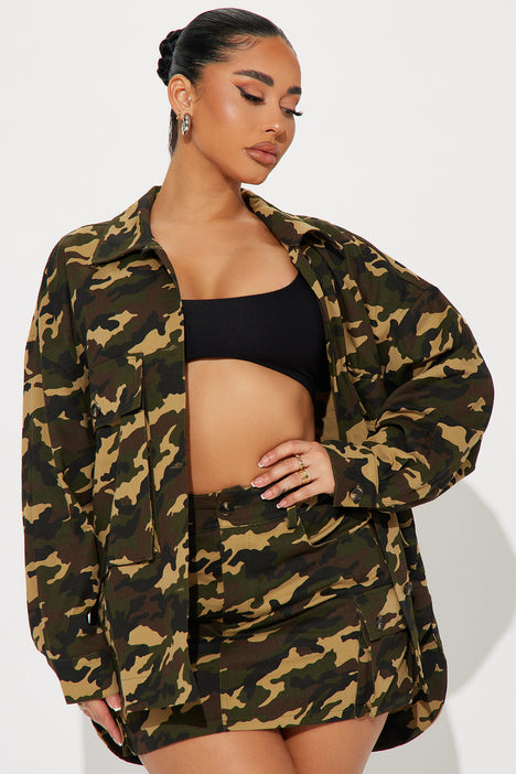 Camo skirt and jacket set top