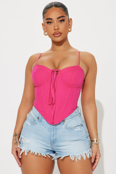 Tell Me A Secret Linen Corset Top - Hot Pink, Fashion Nova, Shirts &  Blouses