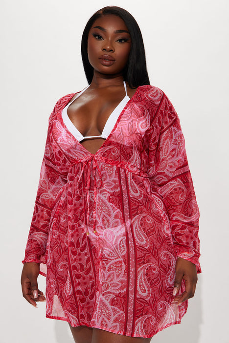 Wanderlust Calling Sheer Swim Cover Up Dress Pink combo