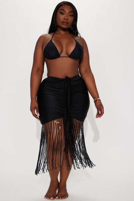 Black fringe outlet skirt cover up
