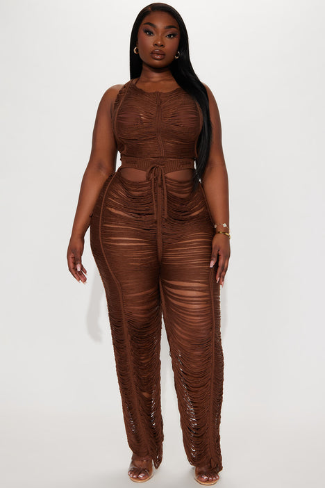 Delilah Crochet Cover Up Jumpsuit Chocolate