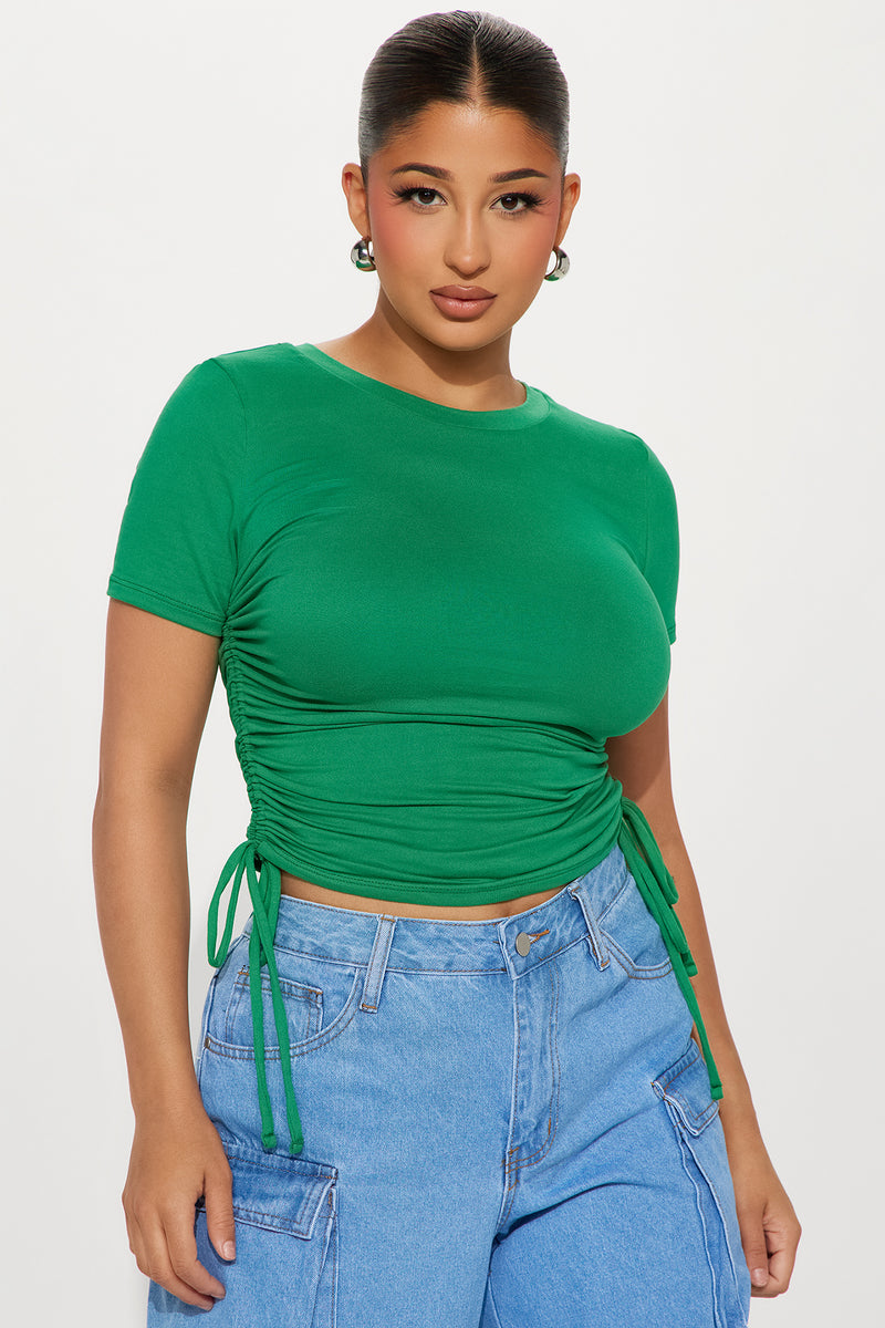 Less Is More Ruched Top - Green | Fashion Nova, Basic Tops & Bodysuits ...