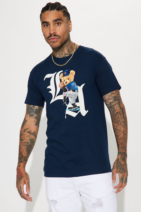 Navy blue and white graphic sales tee