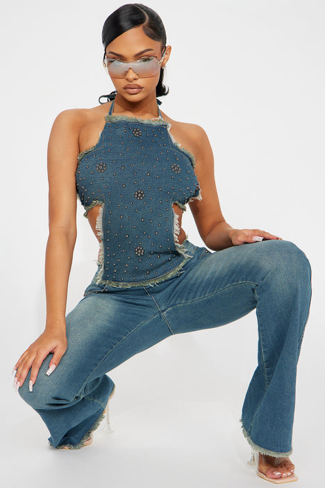 Cross My Heart Denim Jumpsuit Medium Wash