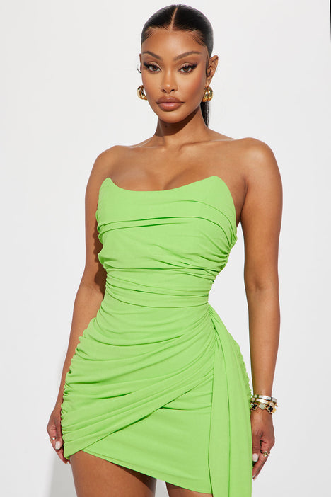 Neon green best sale ruched dress