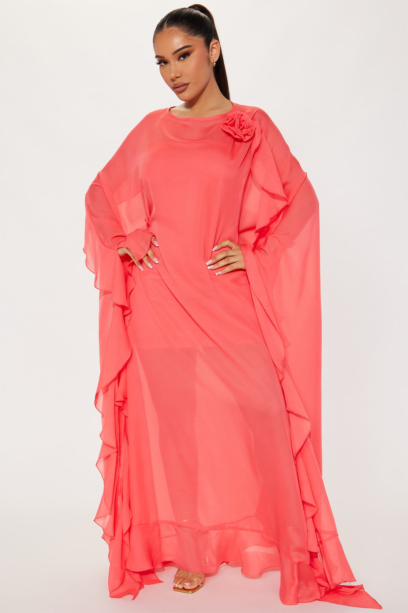 Coral chiffon maxi discount dress