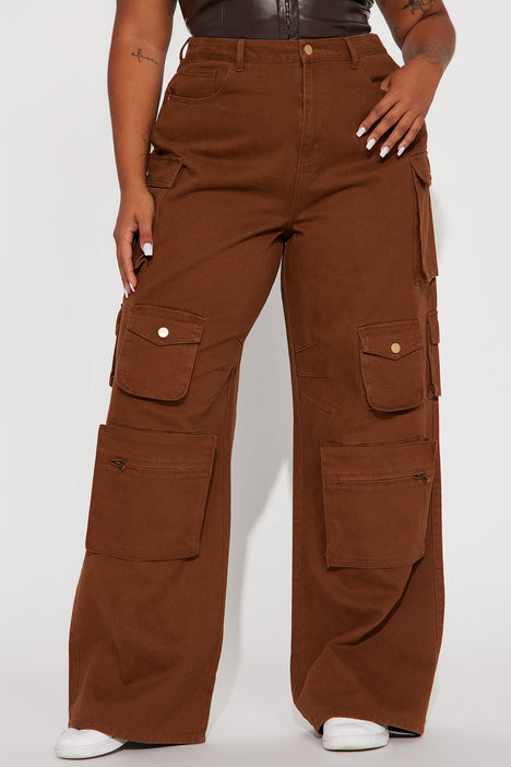 Tall Lily High Rise Cargo Jeans - Brown