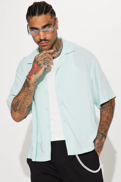 Dawson Relaxed Cuban Shirt Light Blue Fashion Nova Mens Shirts Fashion Nova