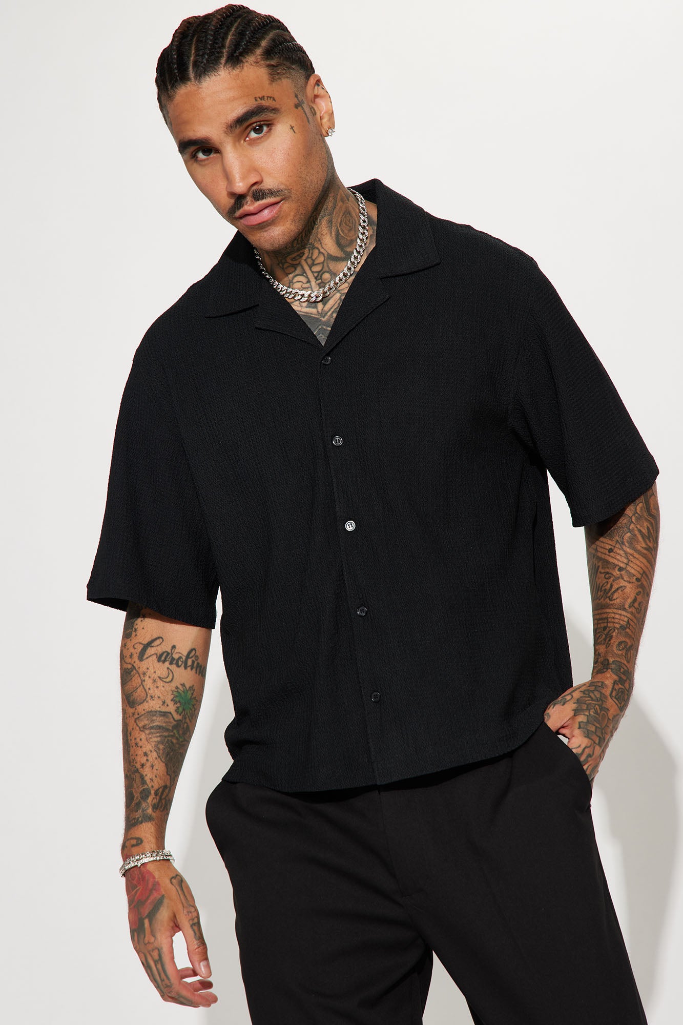 Rocky Road Textured Cuban Shirt - Black | Fashion Nova, Mens