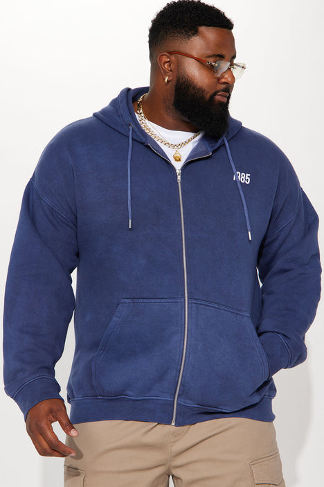 Santa Monica Beach Bum Oversized Zip Up Hoodie Navy Fashion