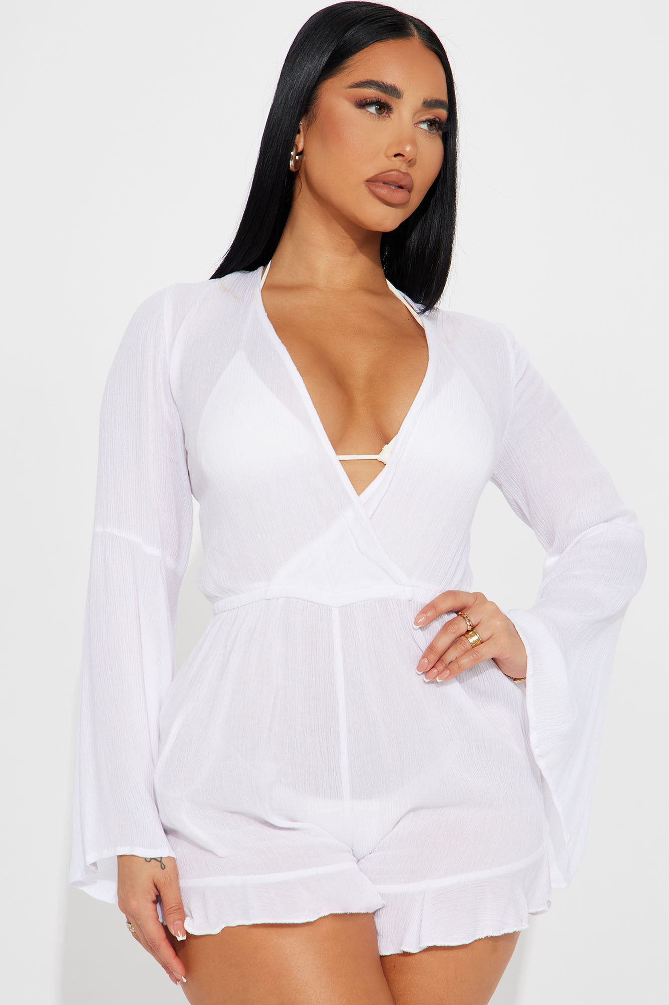 White linen swimsuit top cover up