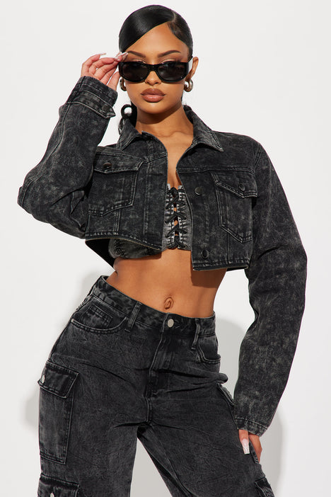 Fashion nova black denim jacket sales