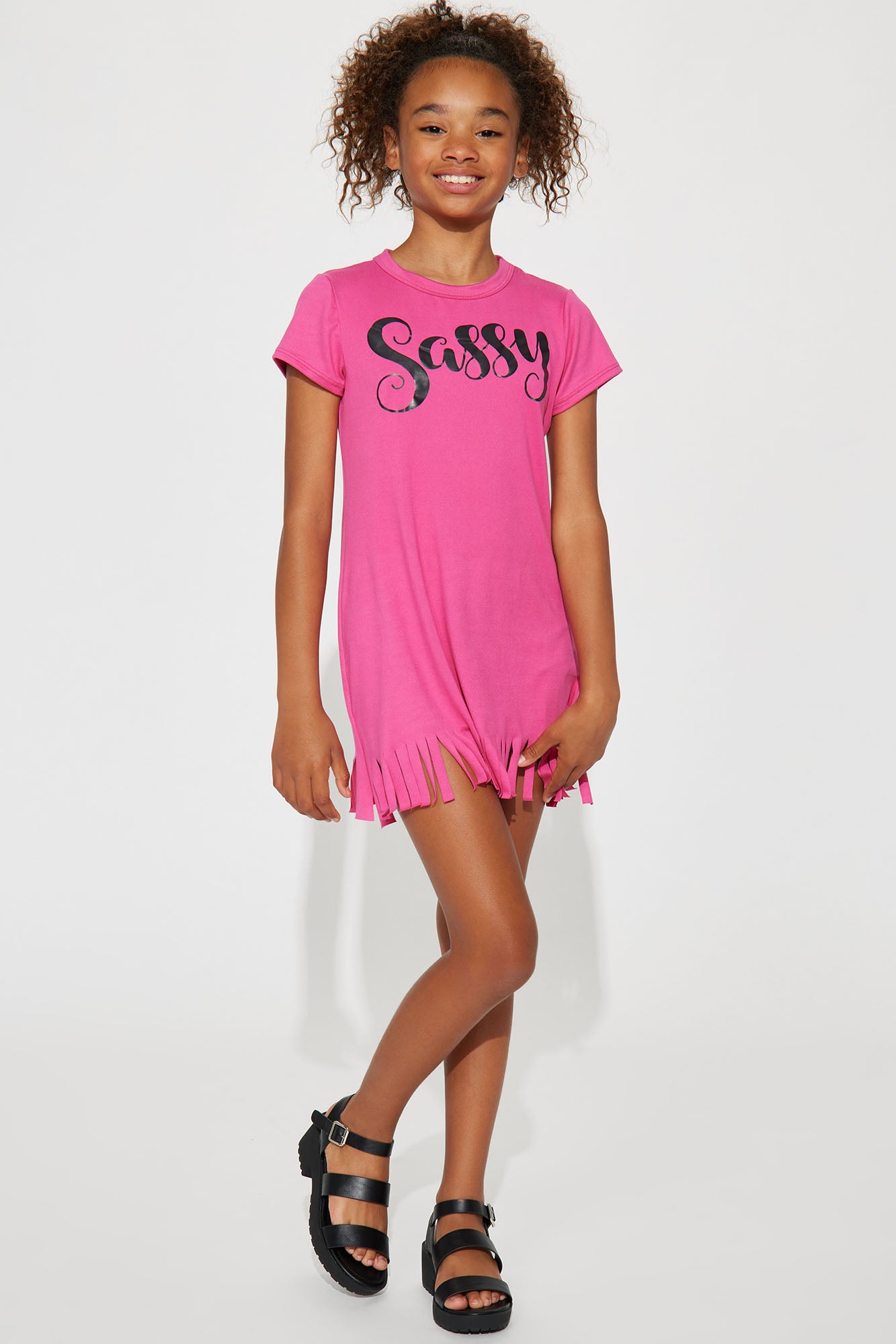 Short sleeve fringe best sale dress