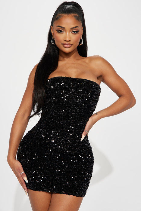 Kara Sequin Mini Dress - Black, Fashion Nova, Dresses