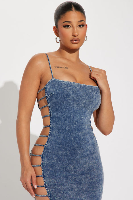 Britney Denim Midi Dress Blue Wash Fashion Nova Dresses