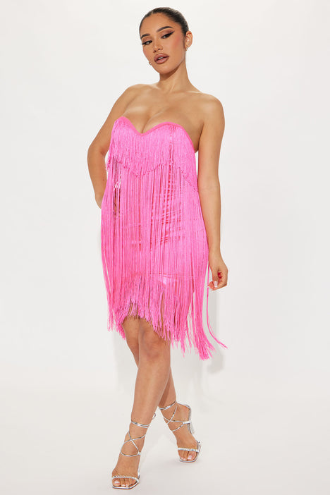 Farrah Fringe Mini Dress Pink