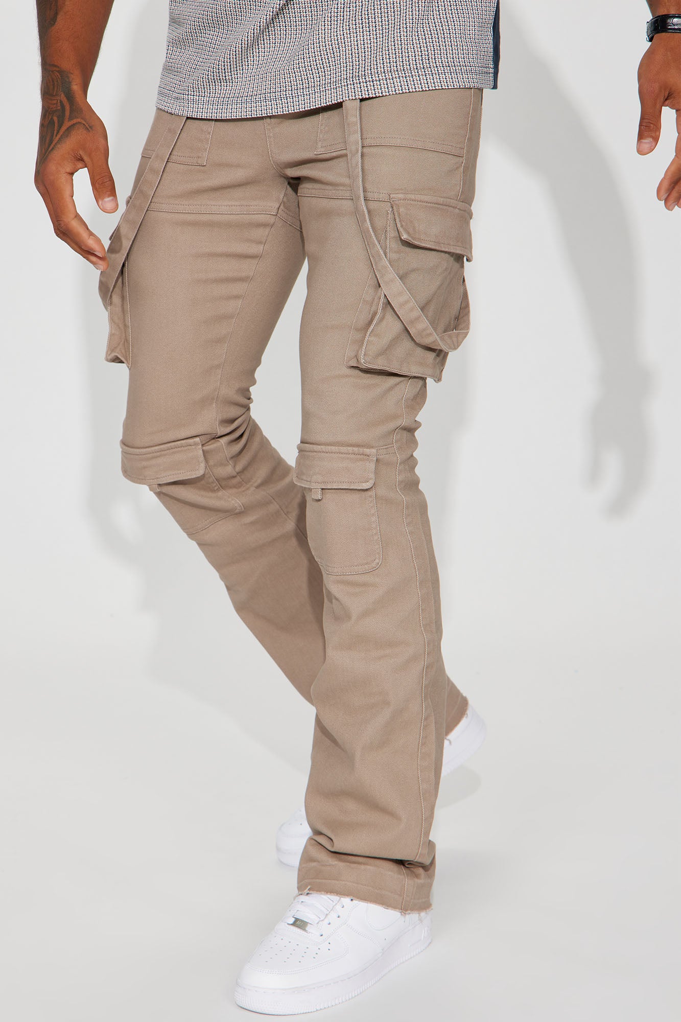 Strapped In Cargo Stacked Skinny Flare Jeans - Taupe, Fashion Nova, Mens  Jeans