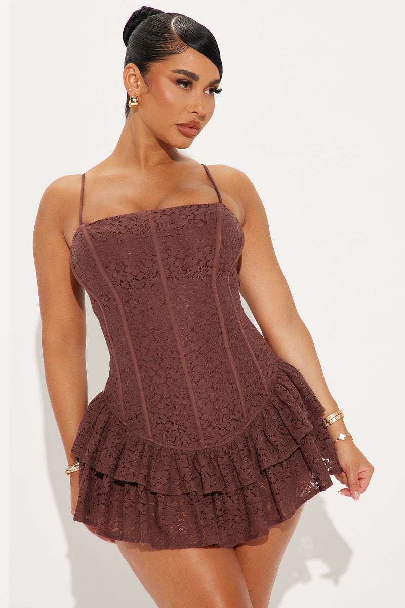 Avei Lace T-Shirt Mini Dress - Chocolate