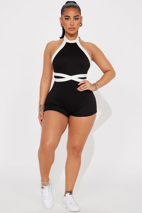 Black and white short romper hot sale