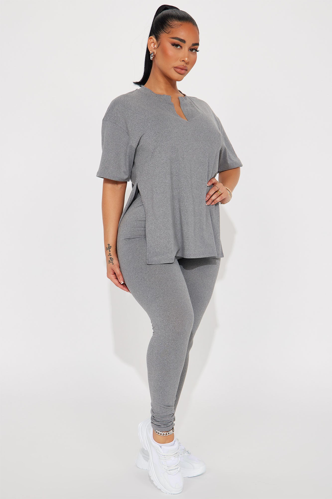 Lets Chill Together Short Sleeve Legging Set Heather Grey