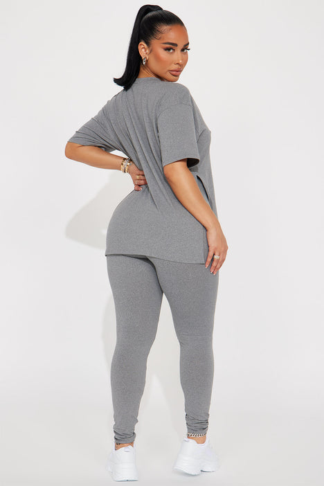 Lets Chill Together Short Sleeve Legging Set - Heather Grey