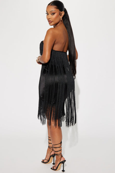 Short black top fringe dress