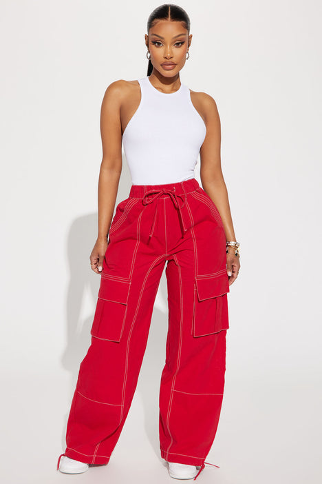 Red pants with white hotsell stitching