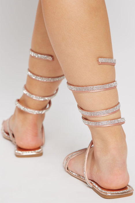 Arabella Rhinestone Wrap Up Sandals Rose Gold Fashion Nova