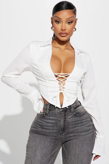 Luna Long Sleeve Crop Top - White, Fashion Nova, Knit Tops